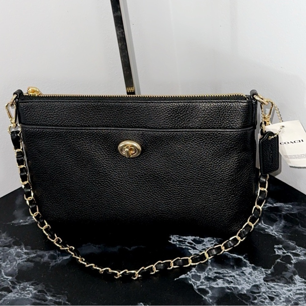 COACH Crossbody Bag C3376-GDBLK Polly Polished Pebble Leather Black AUTHENTIC - Picture 12 of 12